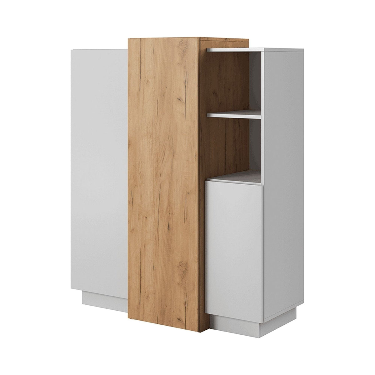 Comoda TRIO, stejar auriu/alb, PAL laminat, 110x45x134 cm