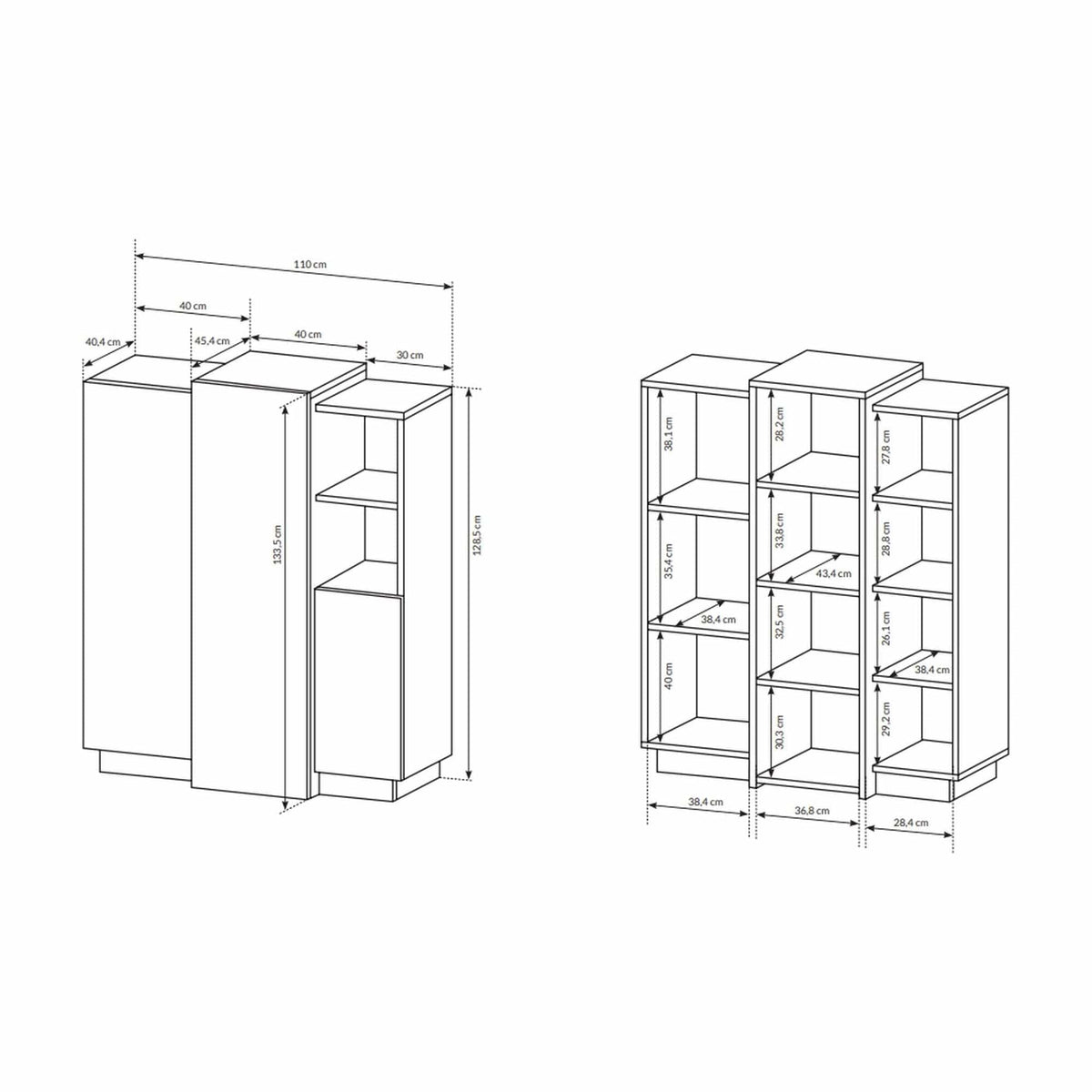 Comoda TRIO, stejar auriu/alb, PAL laminat, 110x45x134 cm