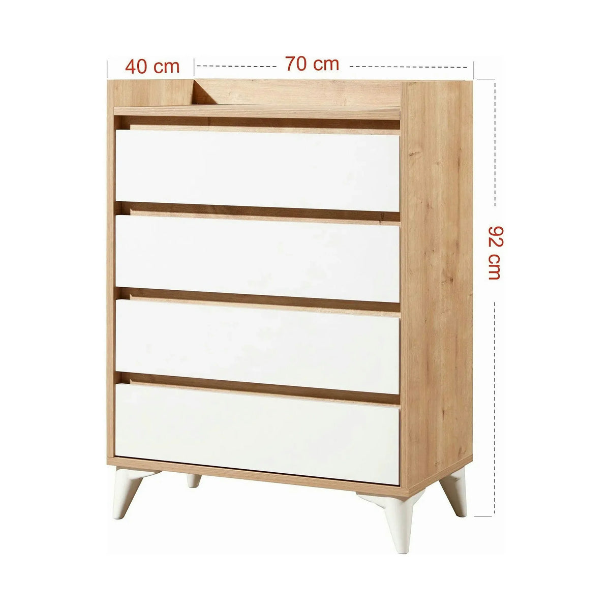 Comoda TUVALLE 040, alb/stejar, PAL melaminat, 70x40x92 cm