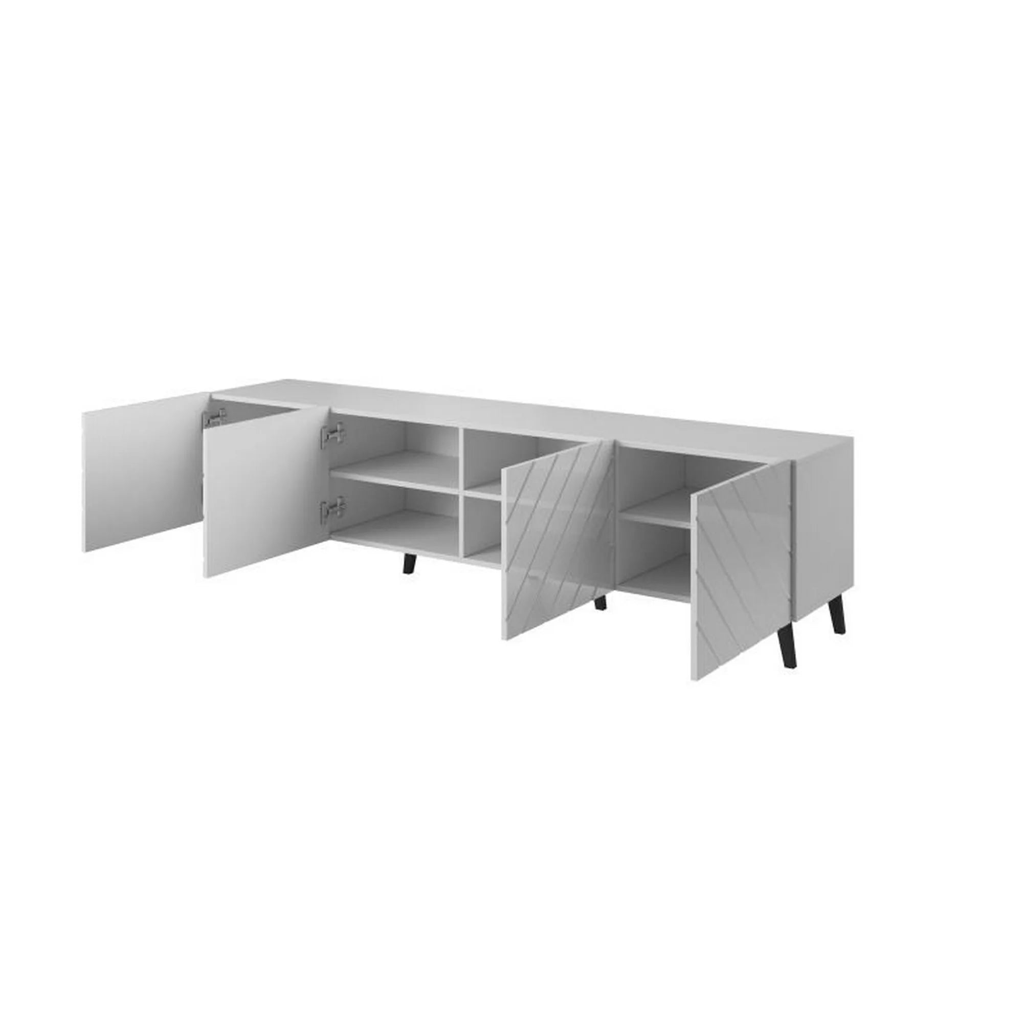 Comoda TV ABETO, alb/negru, PAL/plastic, 200x42x52 cm