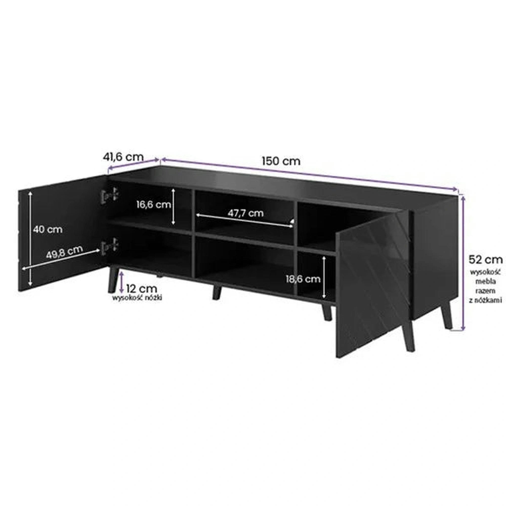 Comoda TV ABETO, negru, PAL laminat, 150x42x52 cm