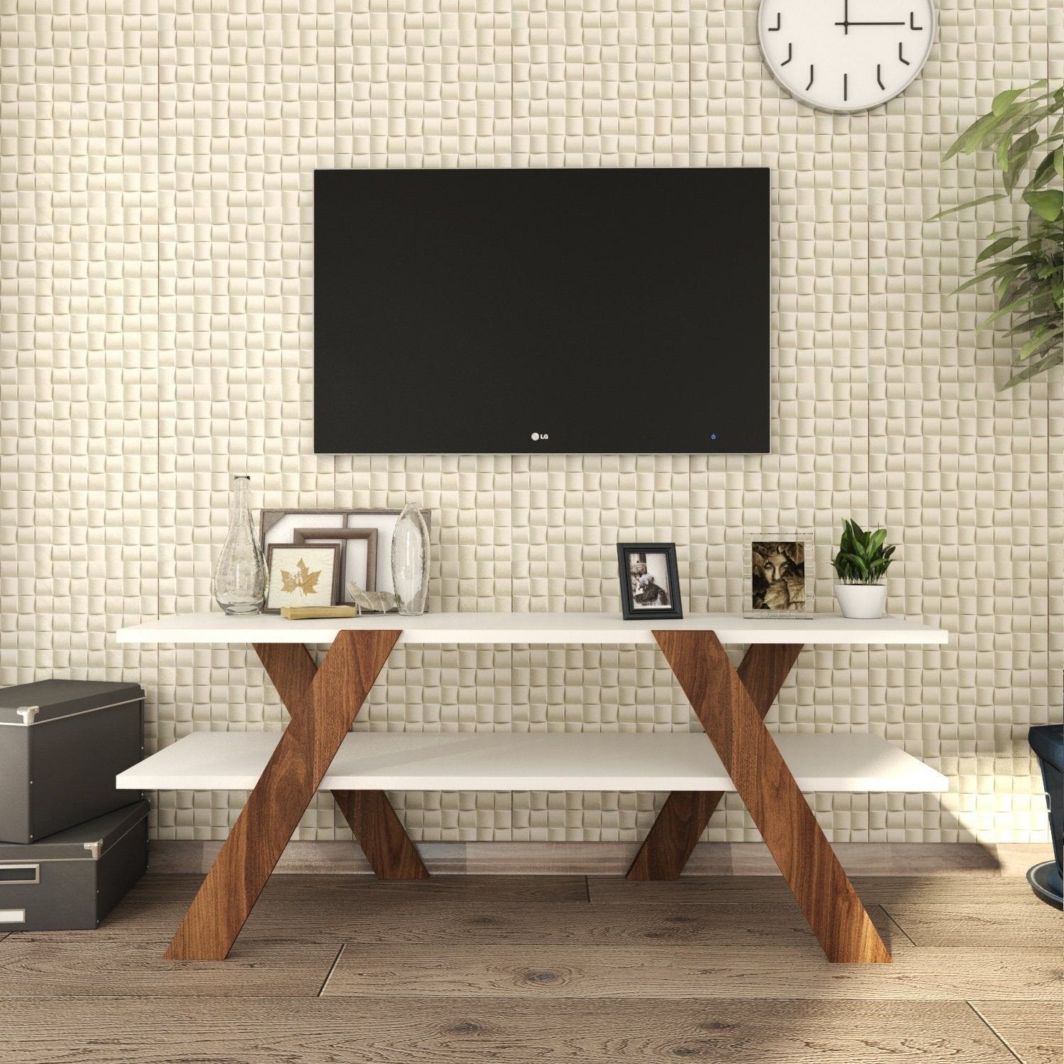 Comoda TV, alb/nuc, PAL, 120x33x45 cm