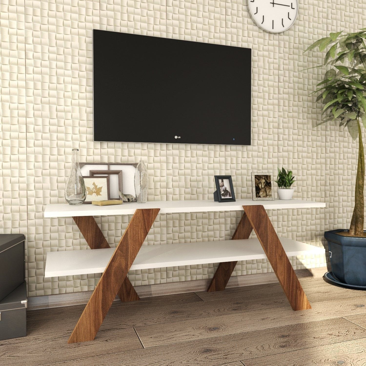 Comoda TV, alb/nuc, PAL, 120x33x45 cm