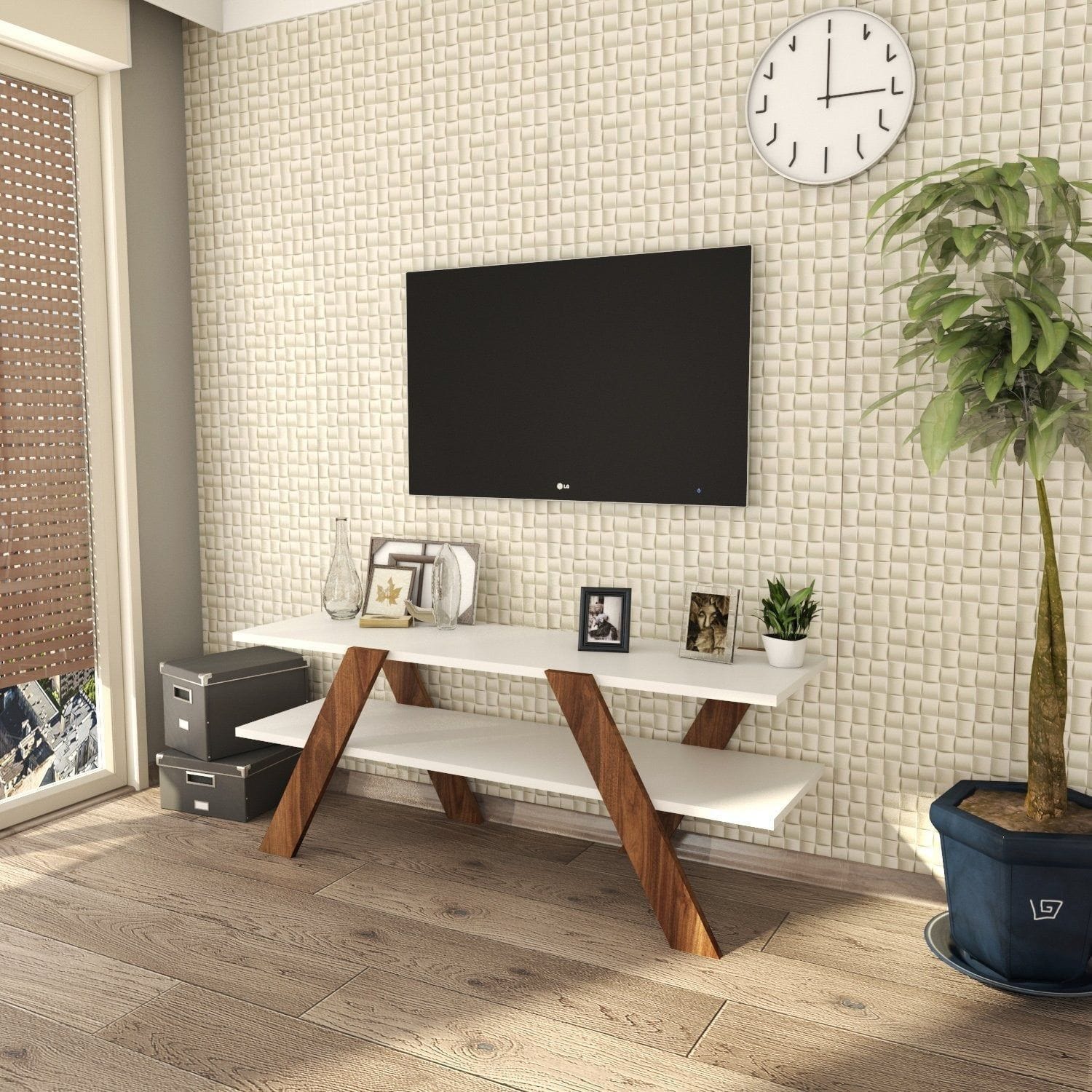 Comoda TV, alb/nuc, PAL, 120x33x45 cm