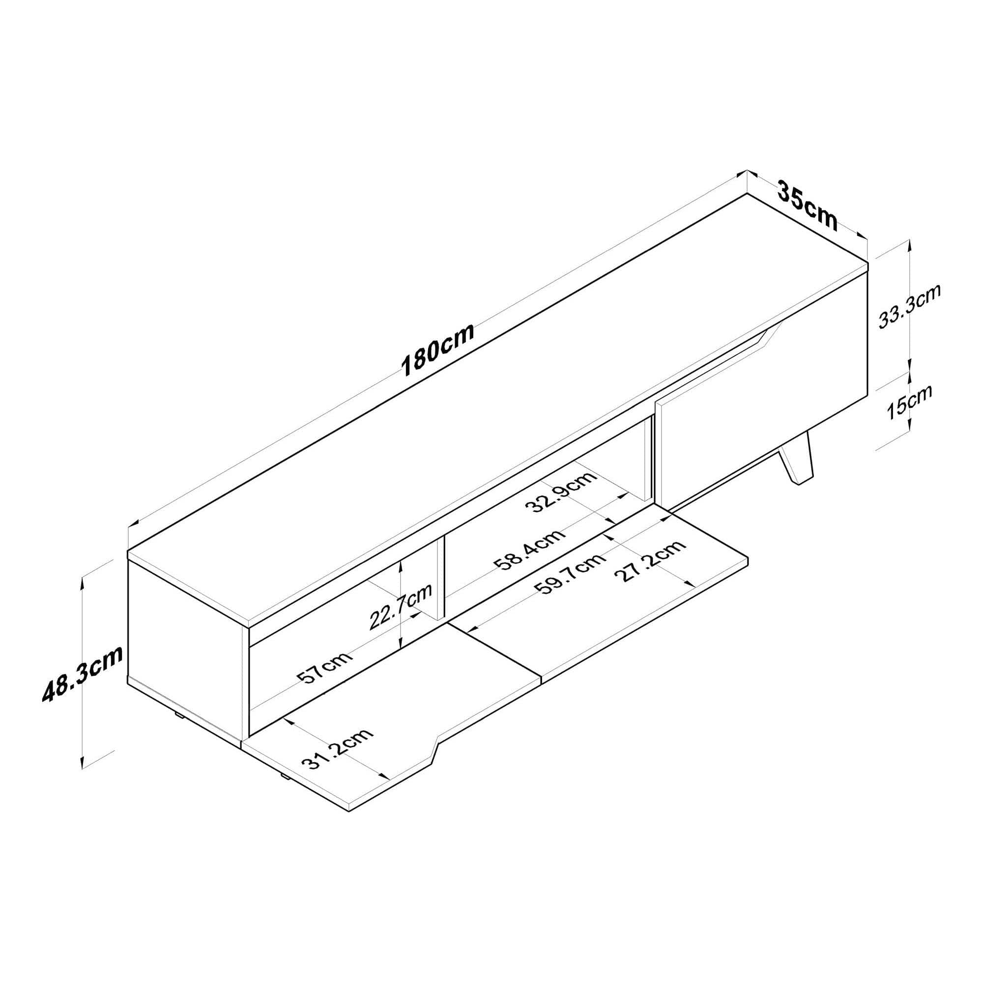 Comoda TV, alb/stejar, PAL, 180x35x49 cm