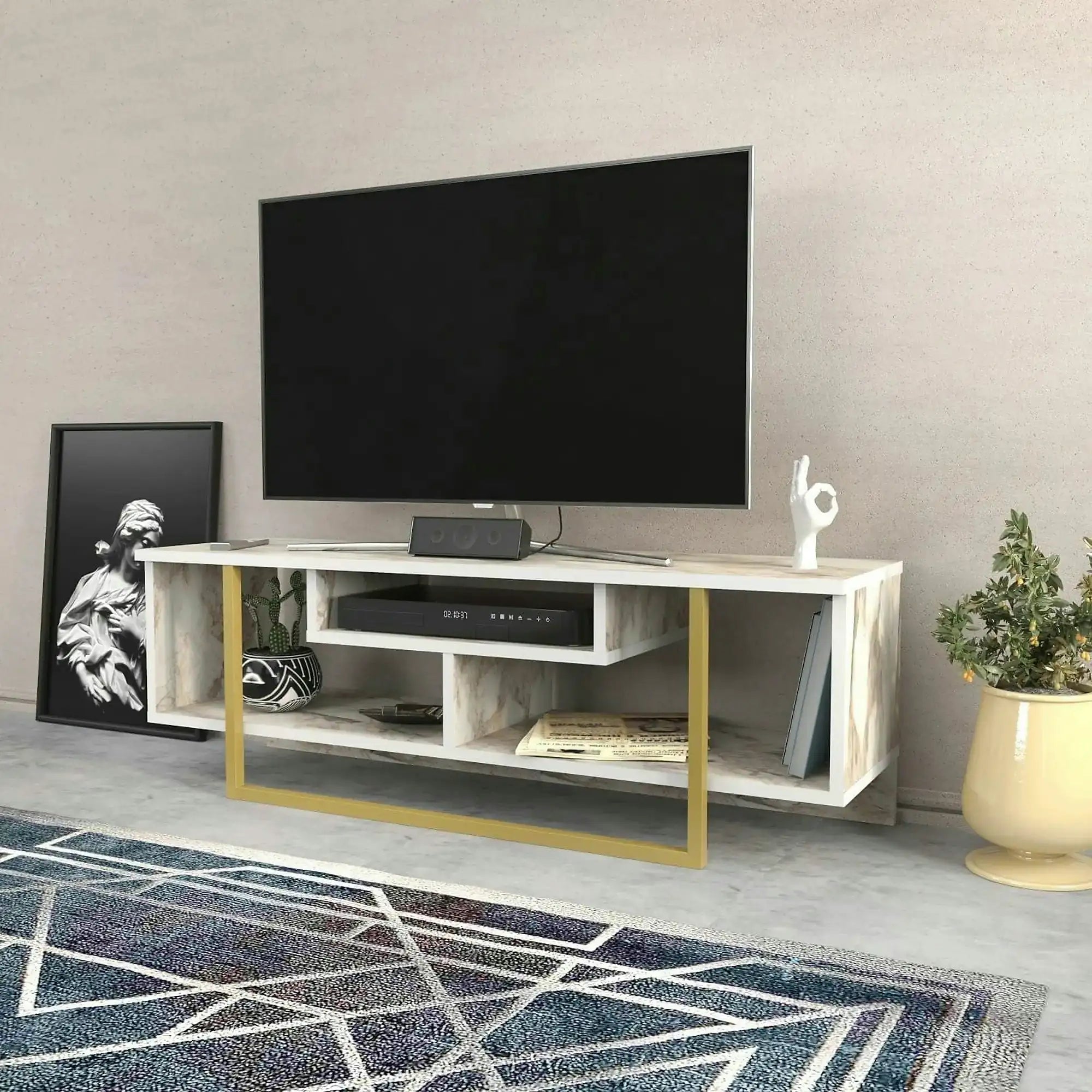 Comoda TV ASAL 120, bej/alb, PAL melaminat, 120x35x40 cm