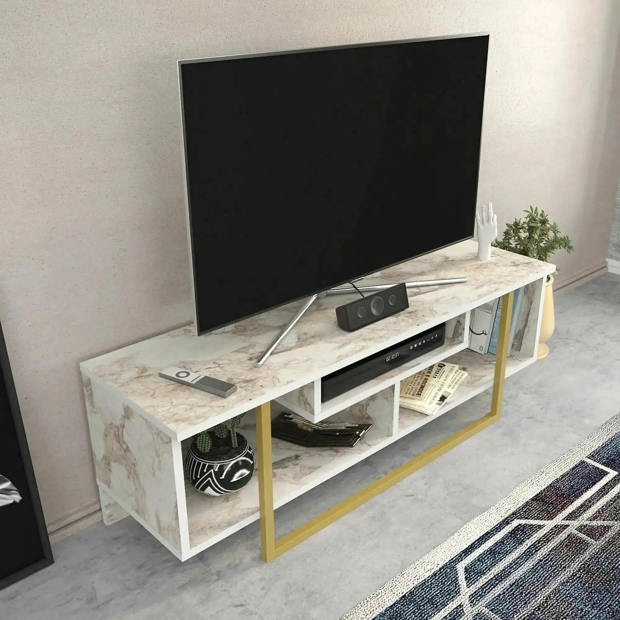 Comoda TV ASAL 120, bej/alb, PAL melaminat, 120x35x40 cm