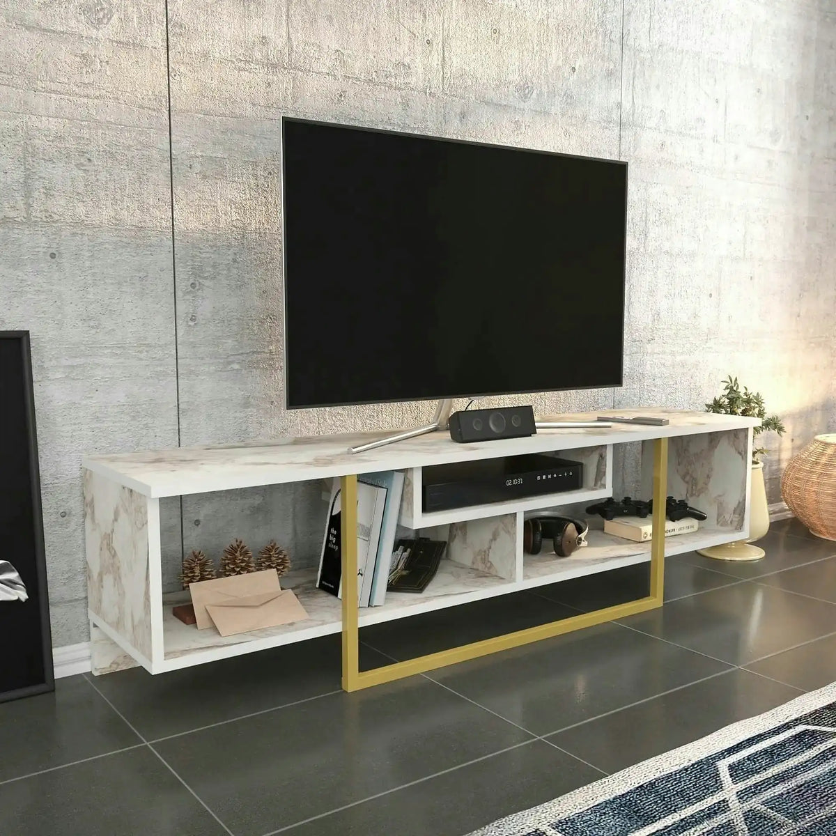 Comoda TV ASAL 150, bej/auriu, PAL melaminat, 150x35x40 cm
