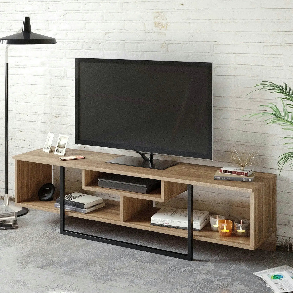 Comoda TV Asal, nuc/negru, PAL melaminat, 150x35x40 cm