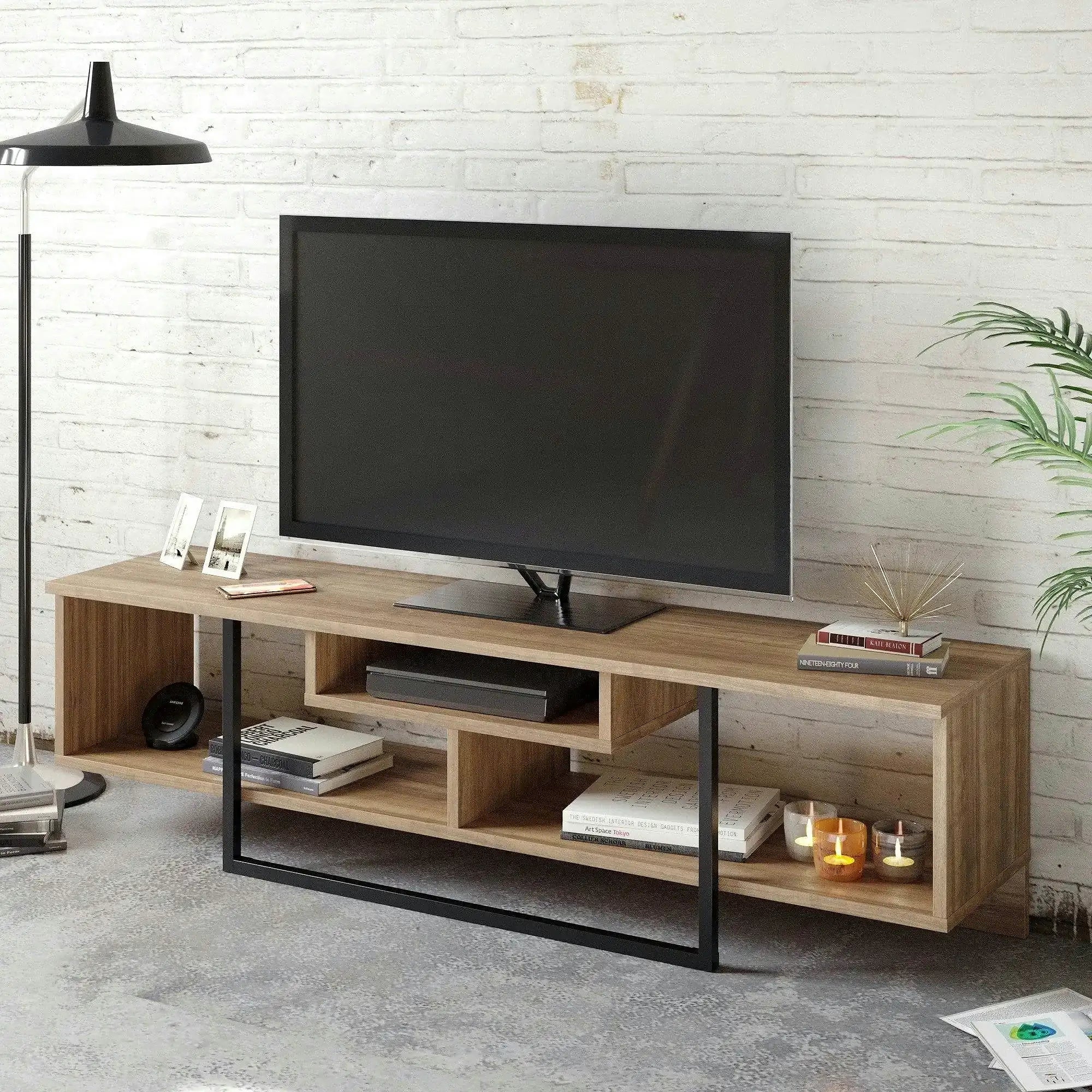 Comoda TV Asal, nuc/negru, PAL melaminat, 150x35x40 cm
