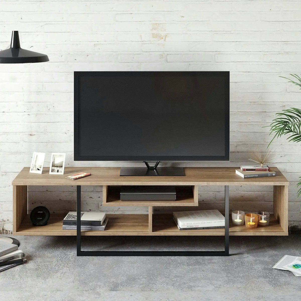 Comoda TV Asal, nuc/negru, PAL melaminat, 150x35x40 cm