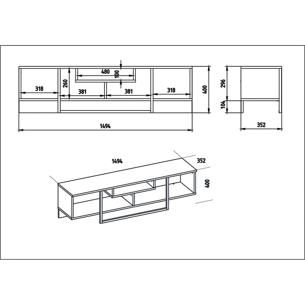 Comoda TV Asal, nuc/negru, PAL melaminat, 150x35x40 cm