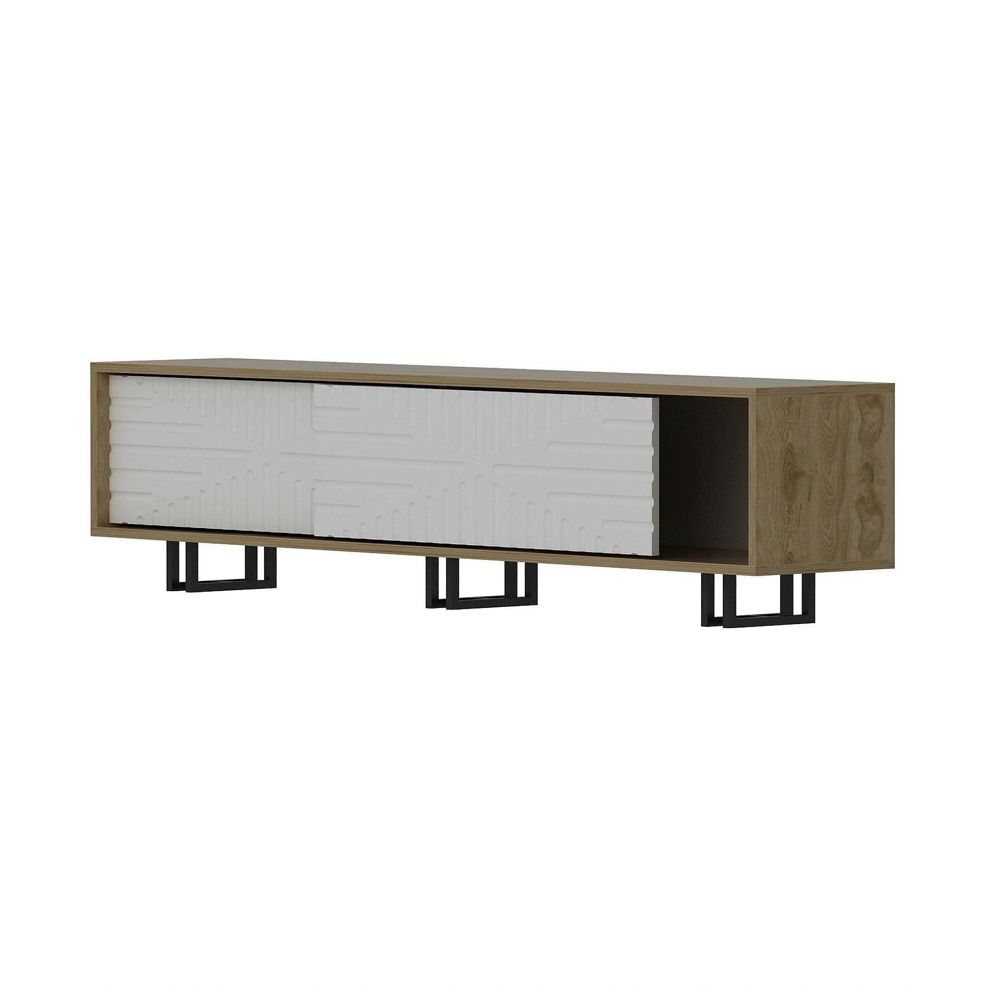 Comoda TV Askal, stejar/alb, PAL melaminat/metal, 180x35x47 cm