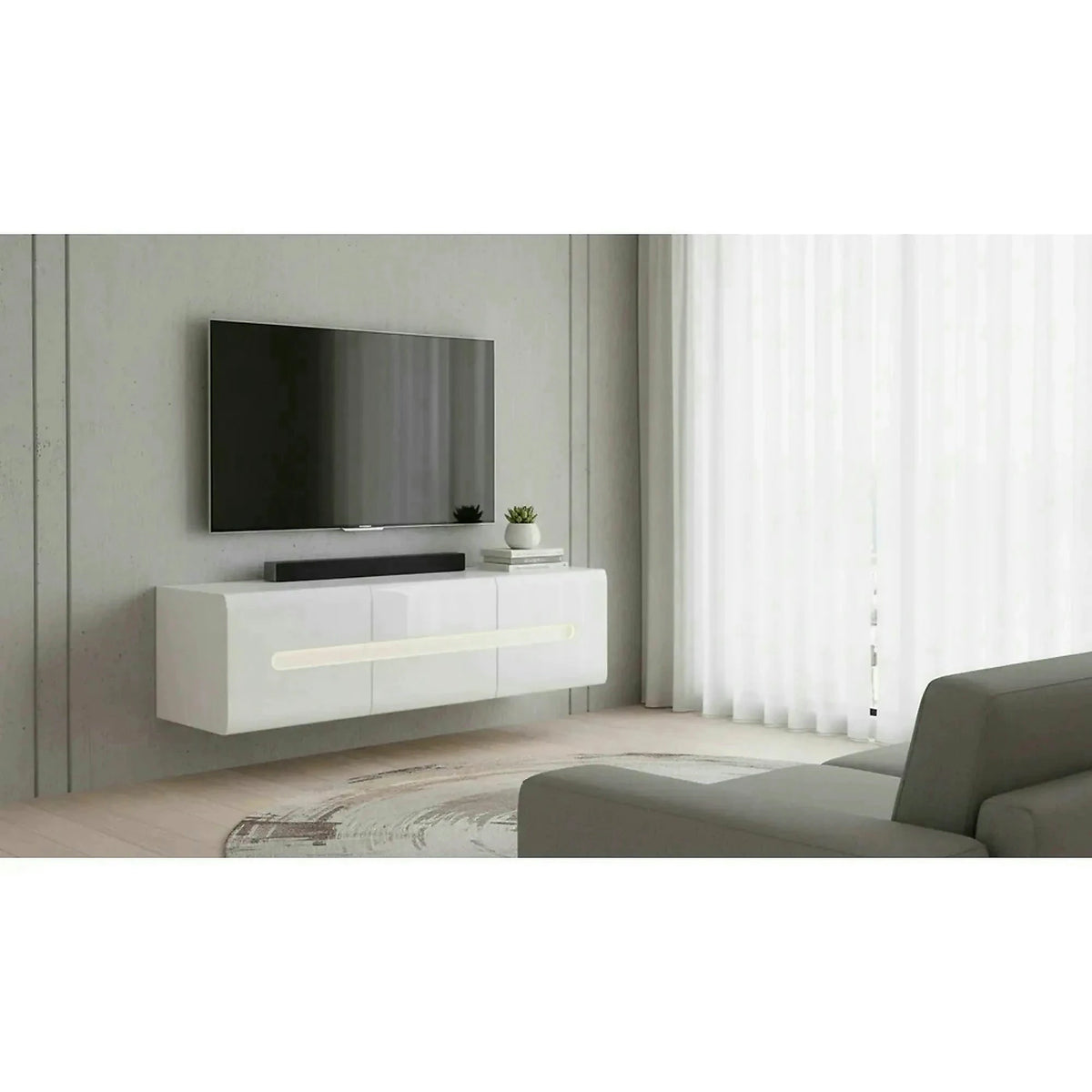 Comoda TV AZTECA TRIO, alb lucios, PAL, 150x47x43 cm
