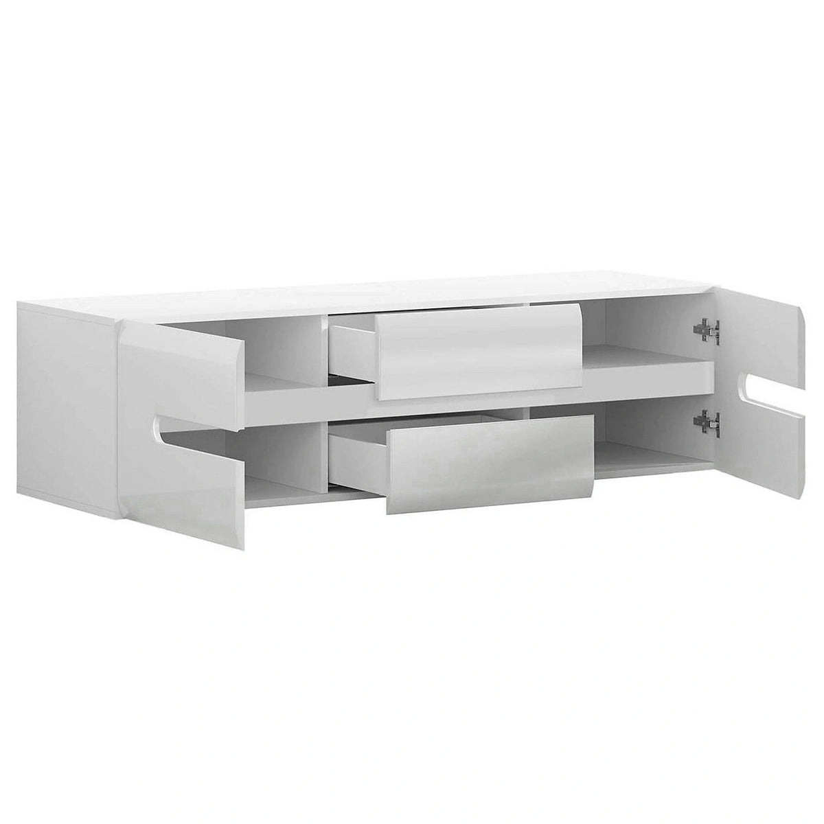 Comoda TV AZTECA TRIO, alb lucios, PAL, 150x47x43 cm