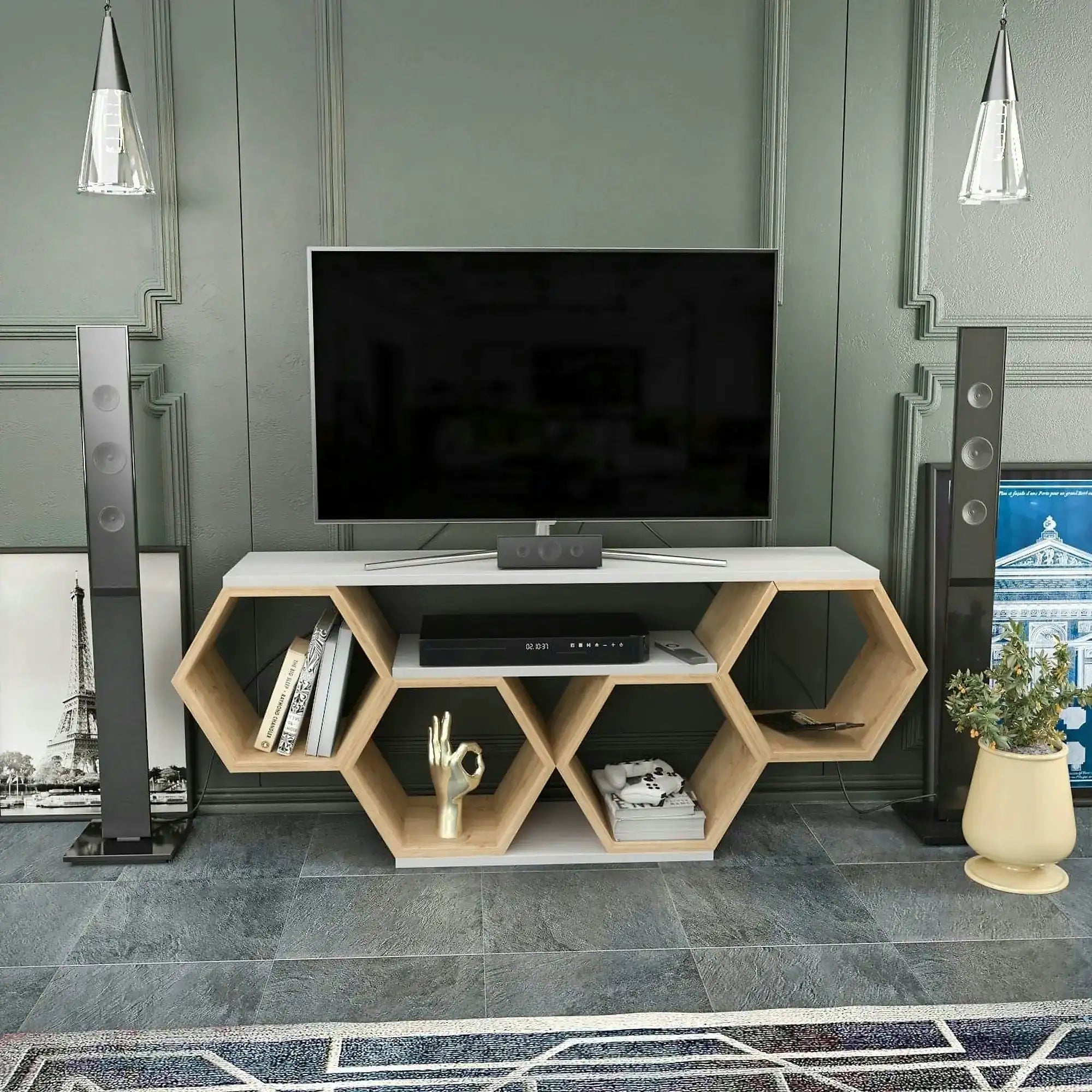 Comoda TV BAL, stejar/alb, PAL melaminat, 140x30x56 cm