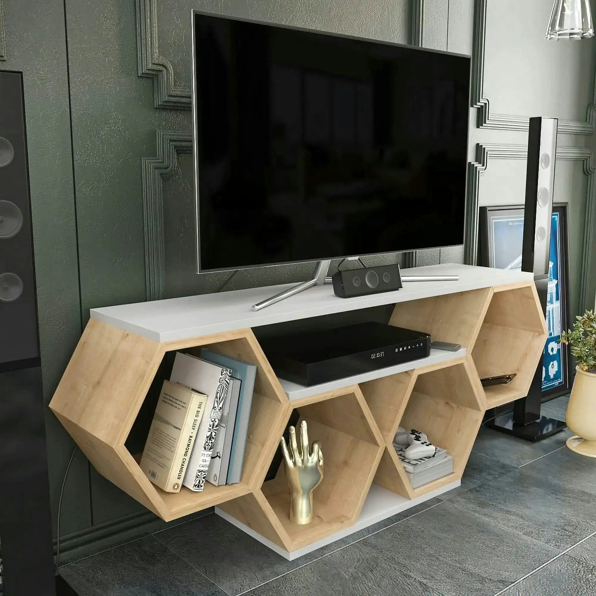 Comoda TV BAL, stejar/alb, PAL melaminat, 140x30x56 cm