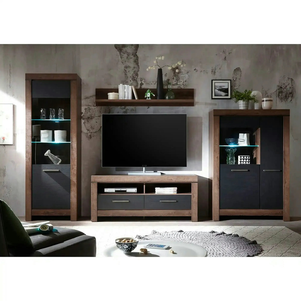 Comoda TV BALIN, stejar/negru, PAL, 140x45x61 cm