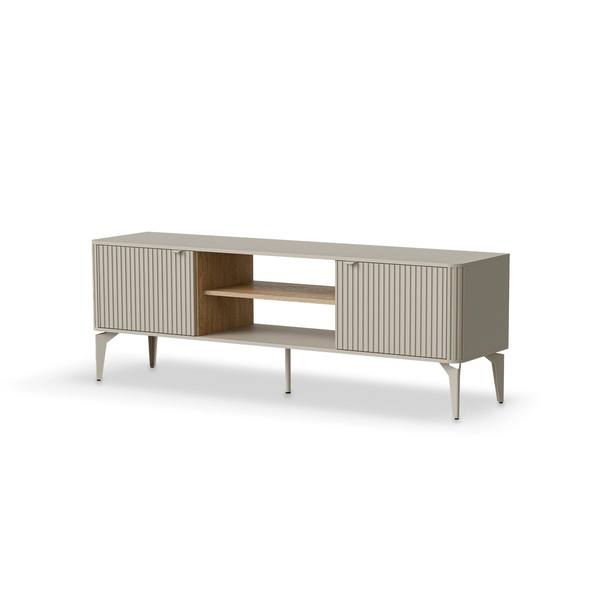 Comoda TV BELUCI, casmir/stejar, PAL laminat/metal, 160x40x56 cm