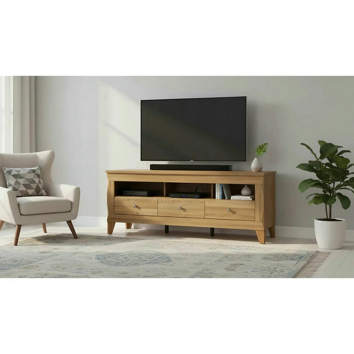 Comoda TV BERGEN RTV3S, stejar auriu, PAL, 156x47x64 cm