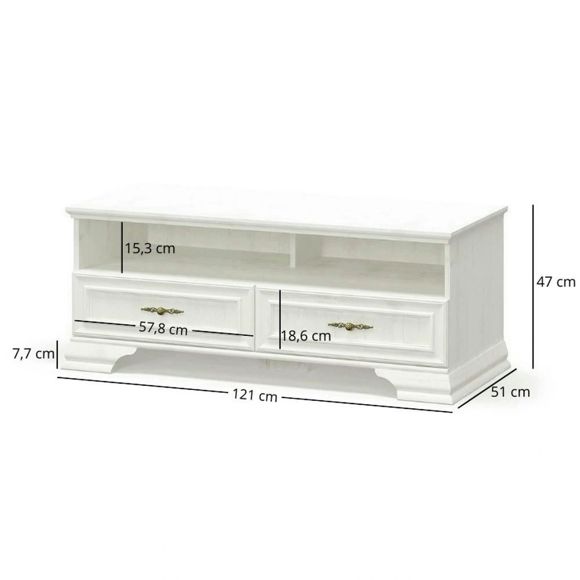 Comoda TV clasica IRYS, pin alb anderson, PAL laminat, 121x51x47 cm