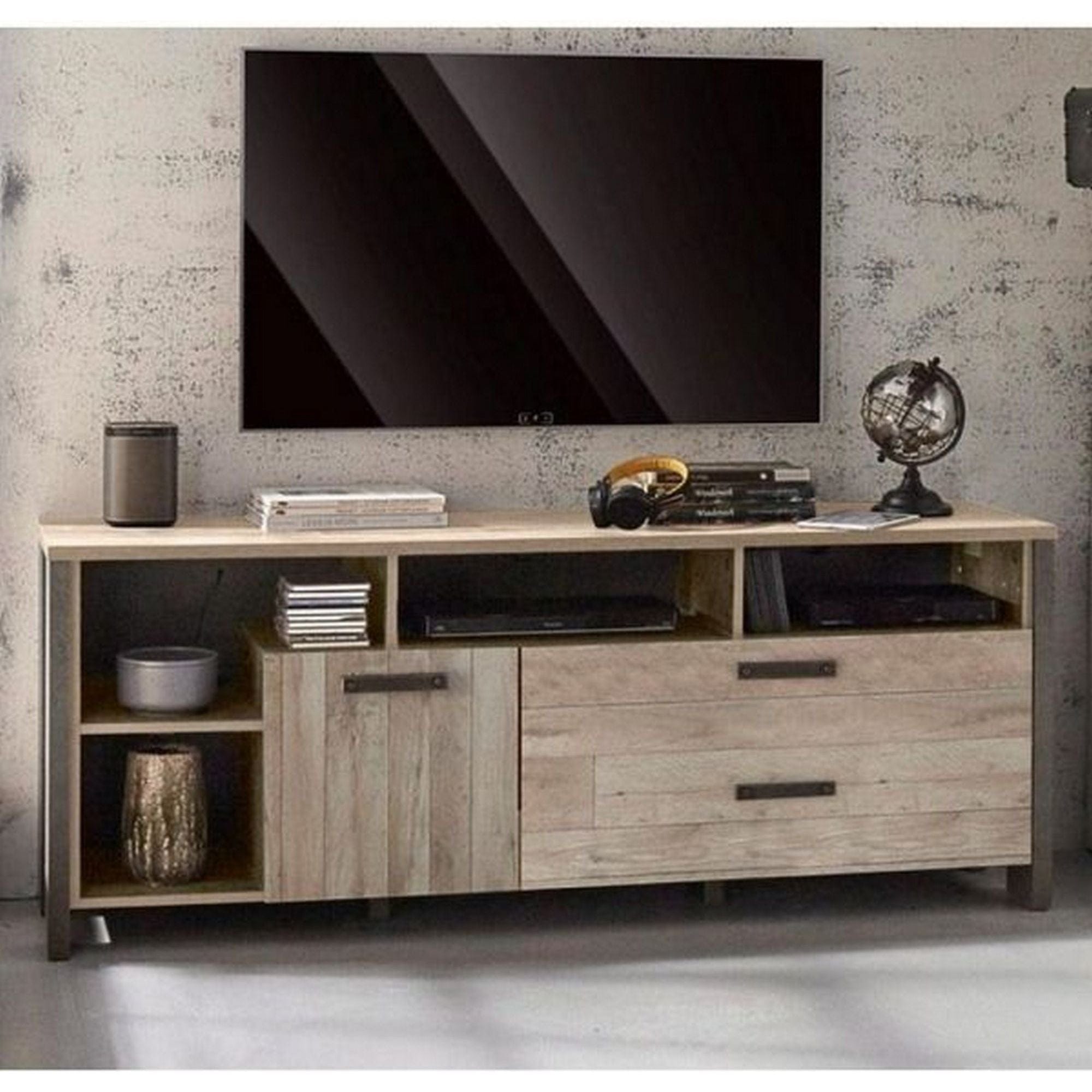 Comoda TV CLIF, stejar vintage/gri inchis, PAL, 161x42x64 cm