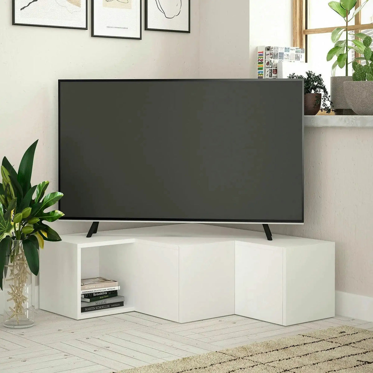 Comoda TV COMPACT, alb, PAL melaminat, 90x30/90x32 cm