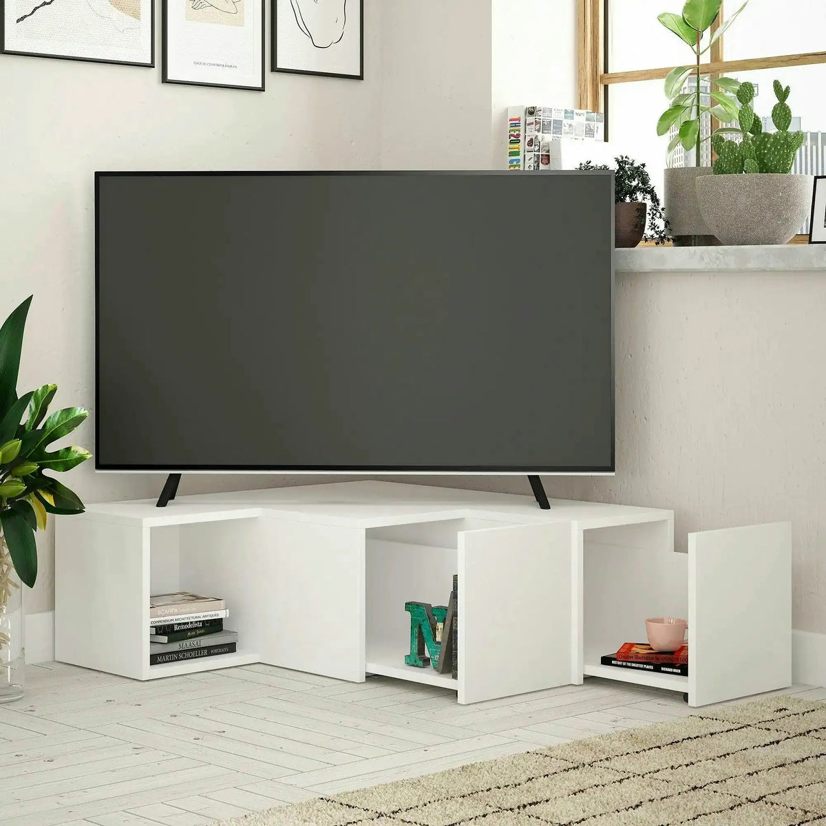 Comoda TV COMPACT, alb, PAL melaminat, 90x30/90x32 cm