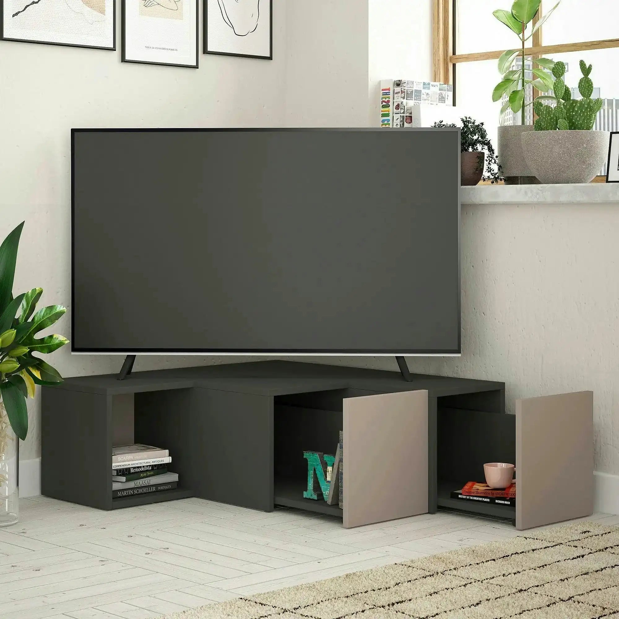 Comoda TV COMPACT, gri antracit, PAL melaminat, 90x30/92x32 cm