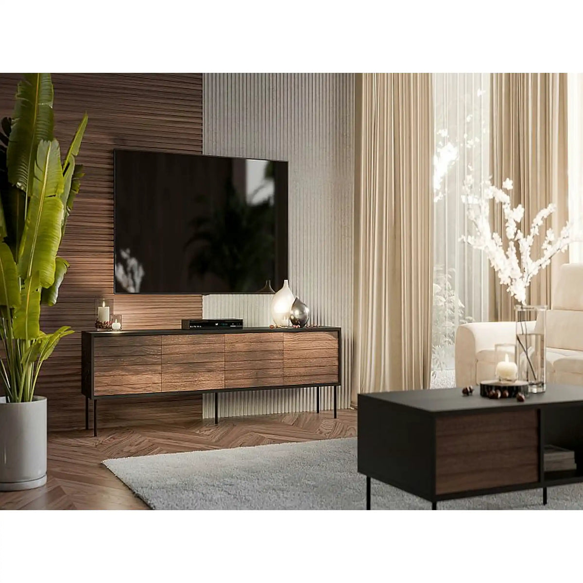 Comoda TV CORTINA, nuc/negru, PAL laminat, 200x40x55 cm