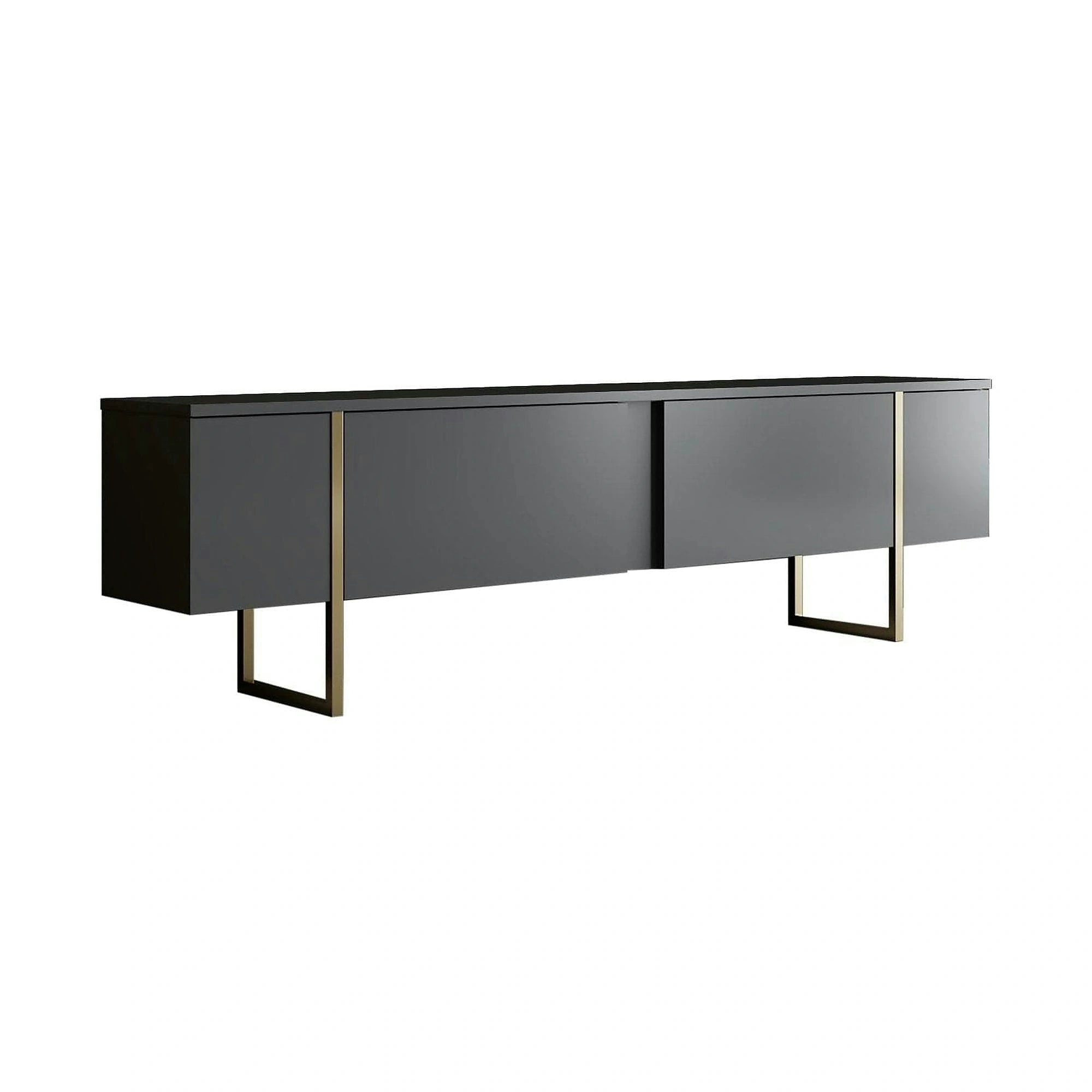 Comoda tv cu usi LUXE, gri antracit/auriu, PAL/metal, 180x50x30 cm