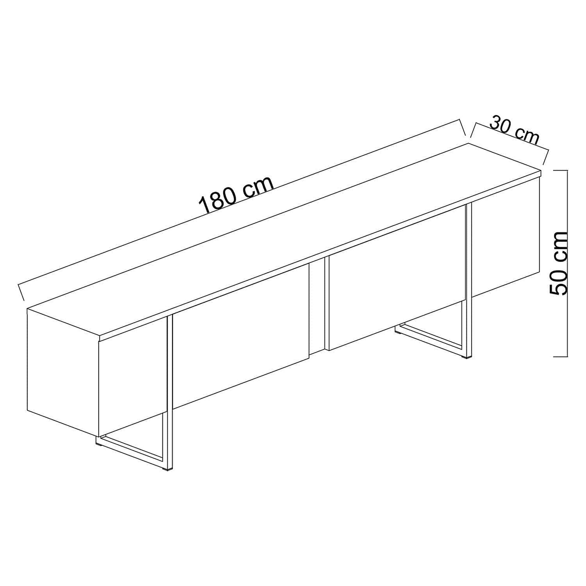 Comoda tv cu usi LUXE, gri antracit/auriu, PAL/metal, 180x50x30 cm