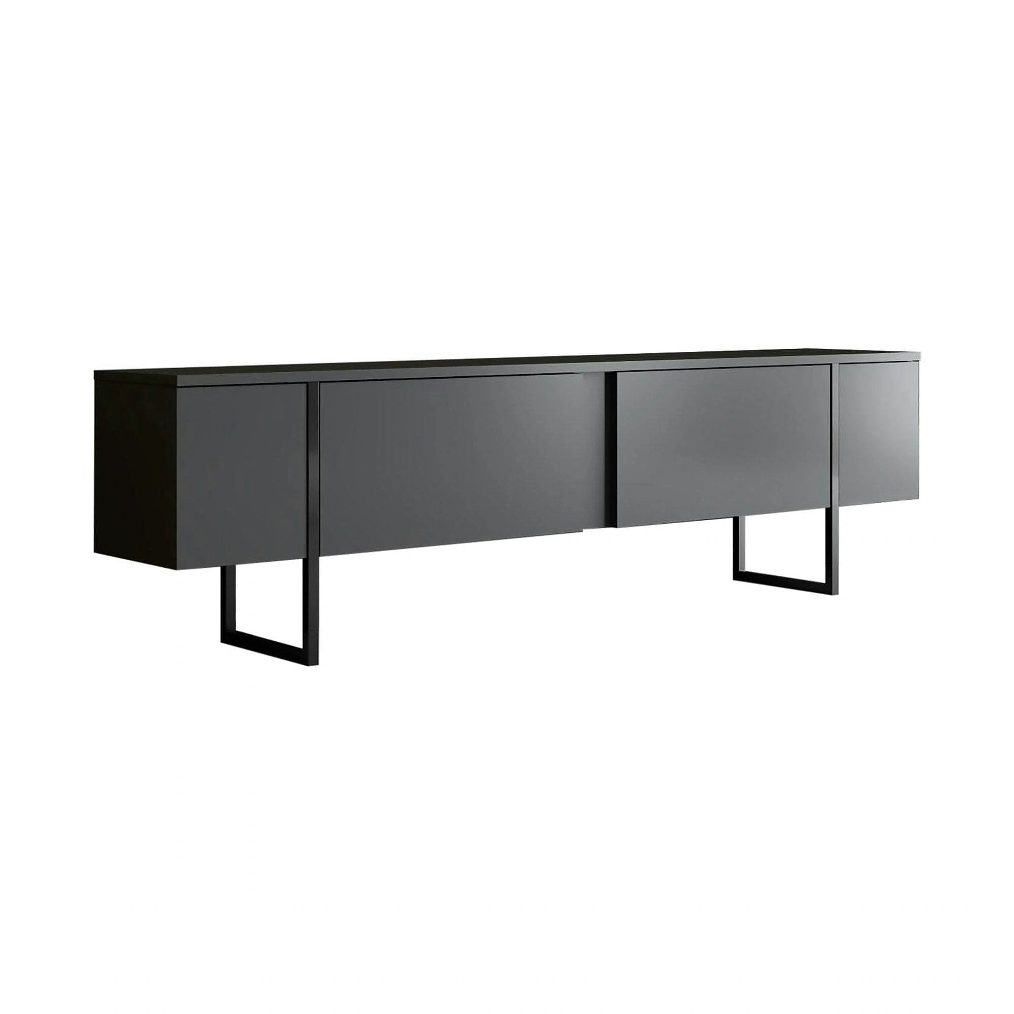Comoda TV cu usi LUXE, gri antracit/negru, PAL, 180x30x50 cm