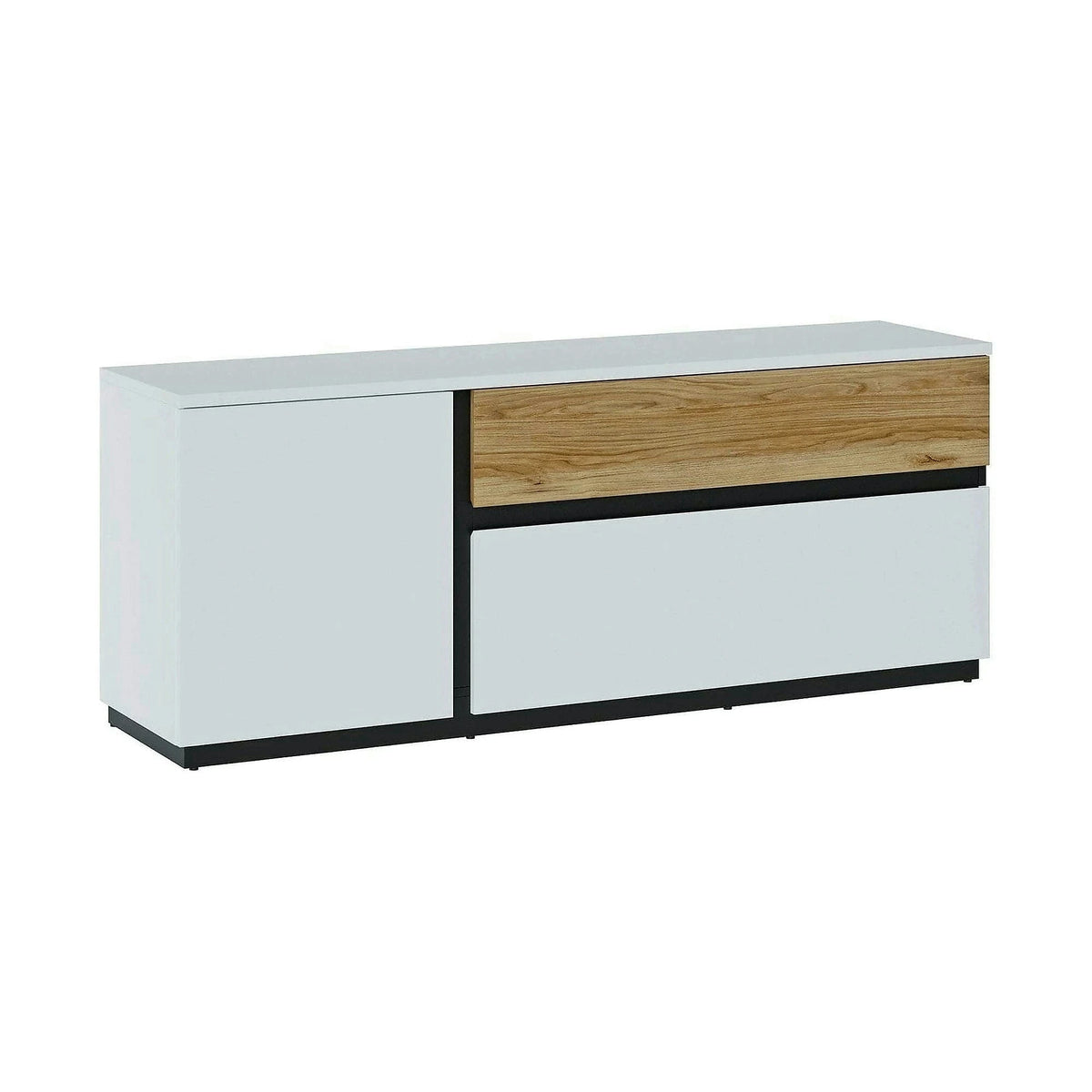 Comoda TV DUKE, alb/stejar, PAL laminat, 160x40x63 cm