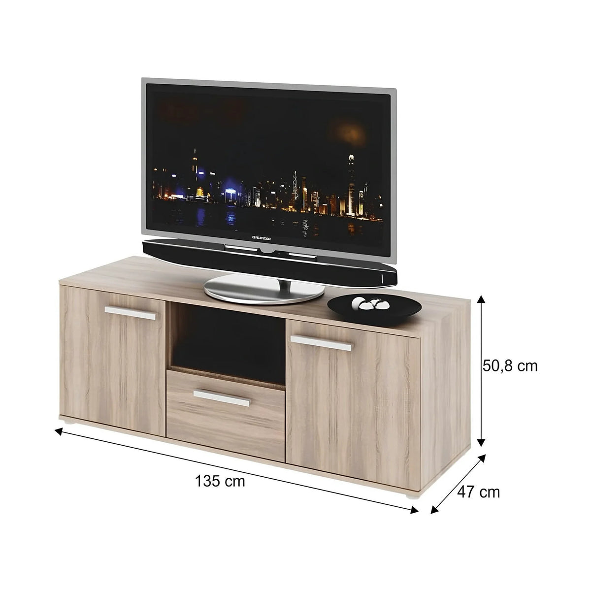 Comoda TV DUNAJ TIPUL10, stejar sonoma, PAL melaminat, 135x51x47 cm