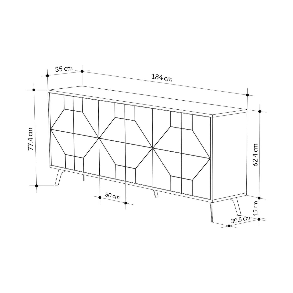 Comoda TV DUNE, alb/negru, PAL melaminat, 184x35x77 cm