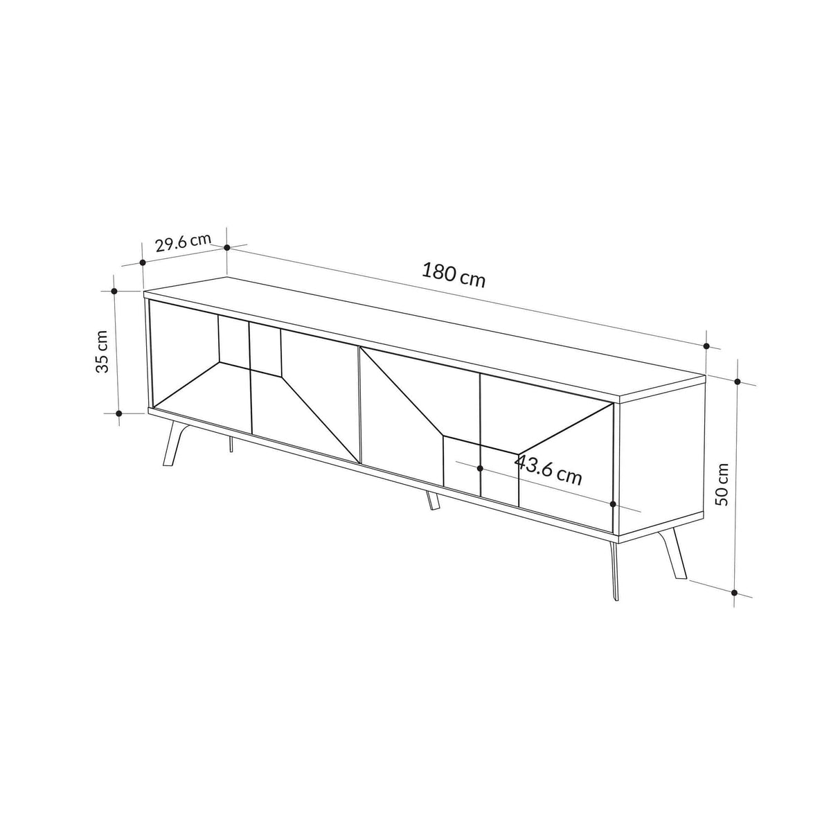 Comoda TV DUNE, gri antracit/negru, PAL melaminat, 180x30x50 cm