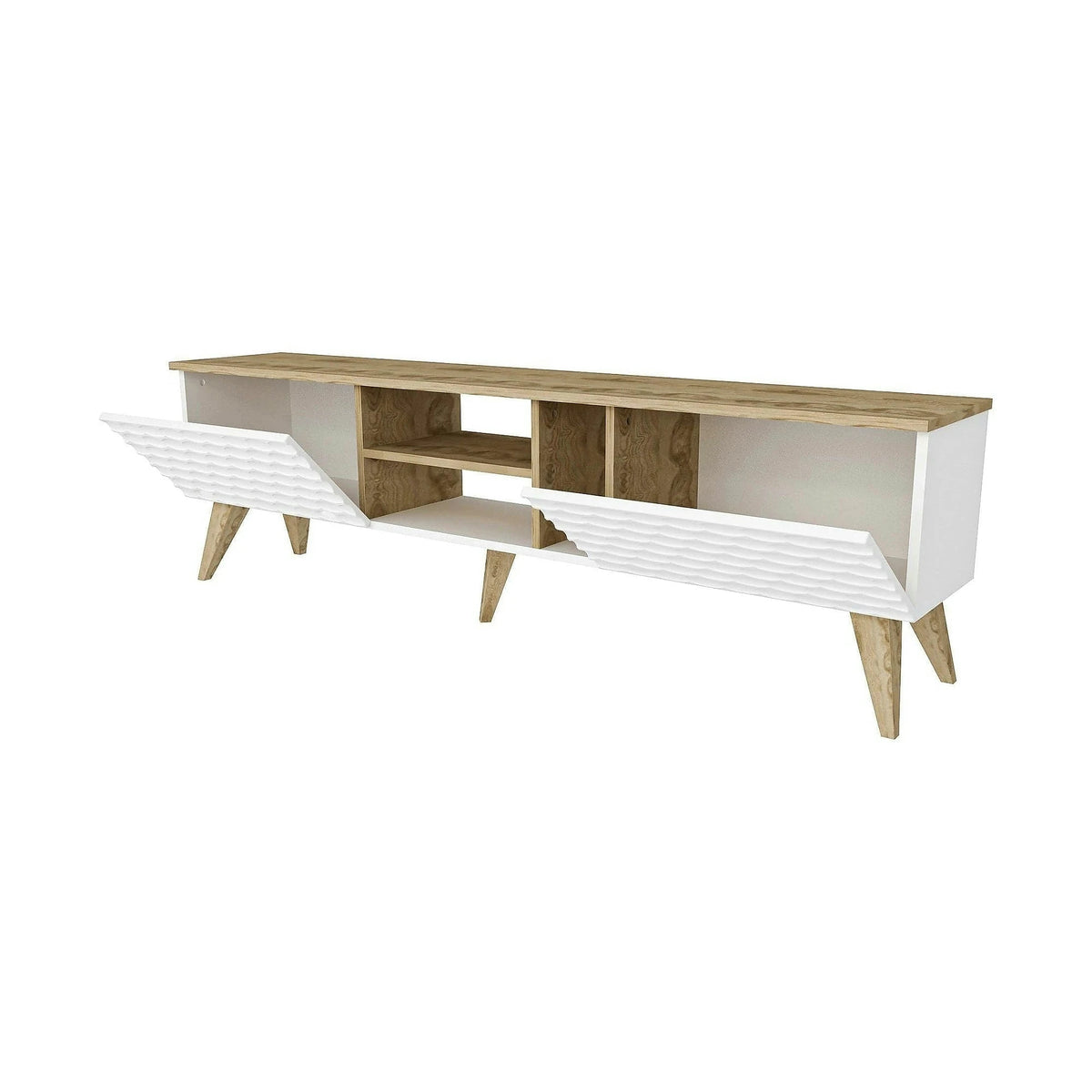 Comoda TV Egg, stejar/alb, PAL melaminat, 180x35x53 cm