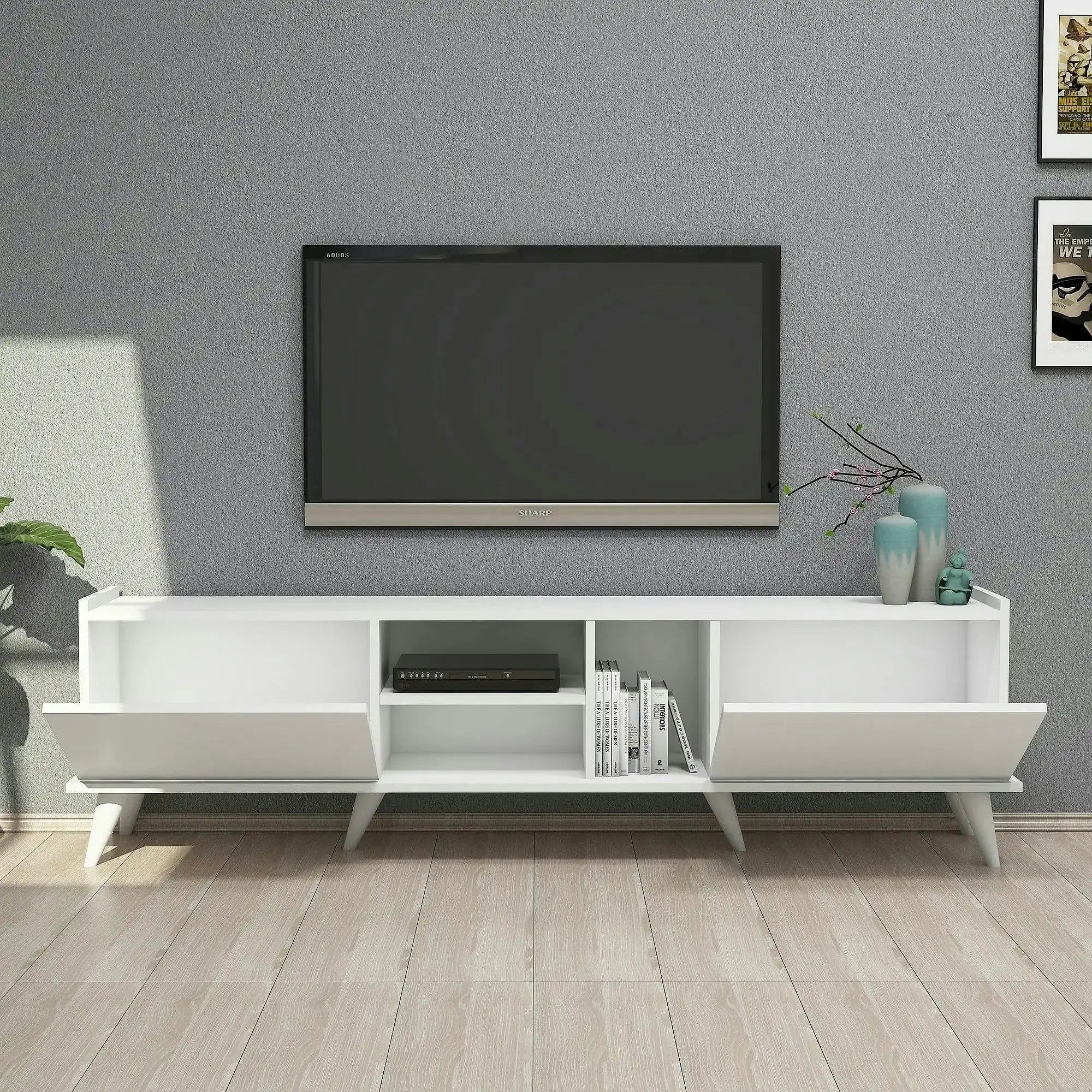 Comoda TV ELEGANTE 1320, alb, PAL melaminat, 180x34x52 cm
