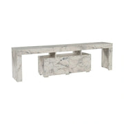 Comoda TV ENCLAVE, alb cu efect de marmura, PAL, 180x32x50 cm