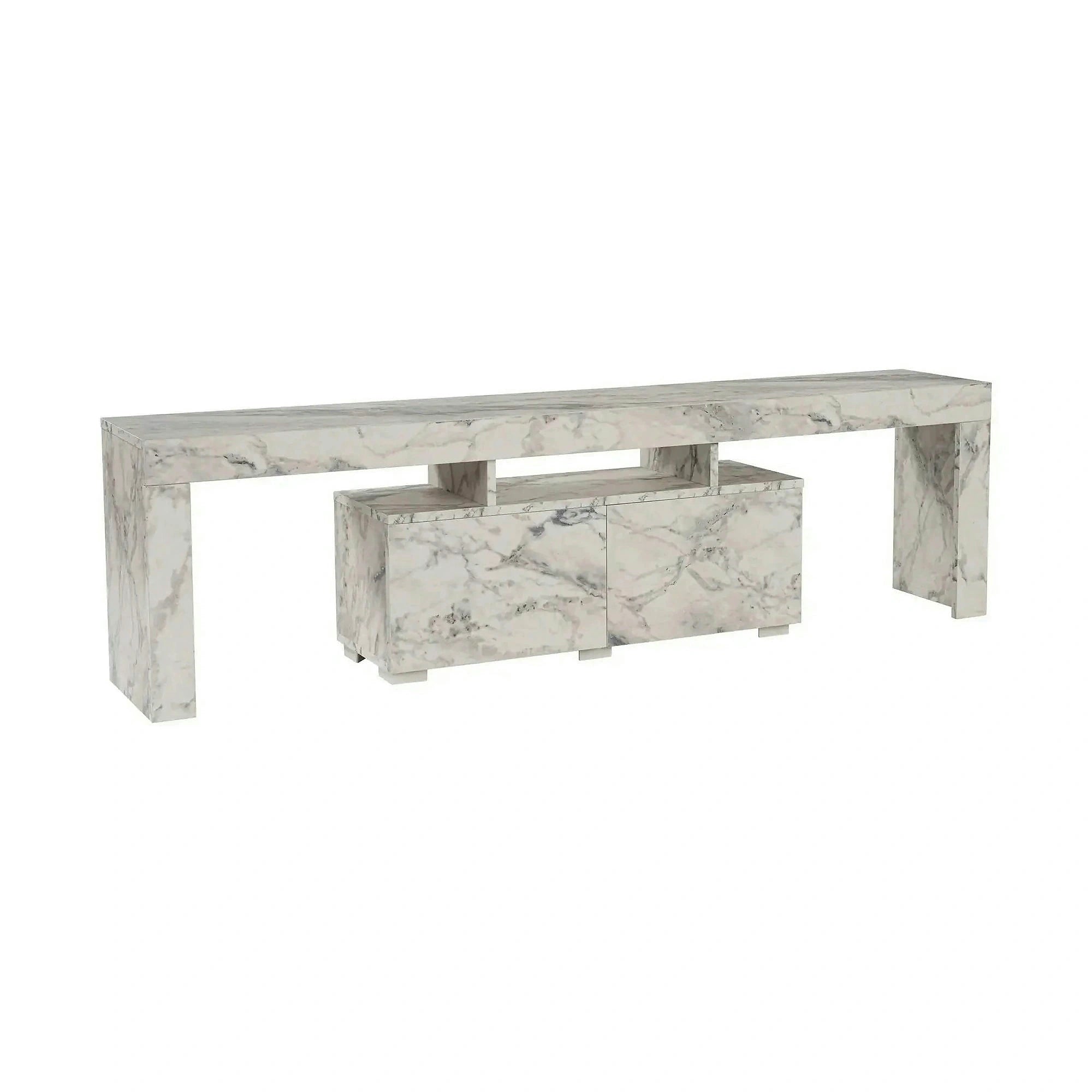 Comoda TV ENCLAVE, alb cu efect de marmura, PAL, 180x32x50 cm
