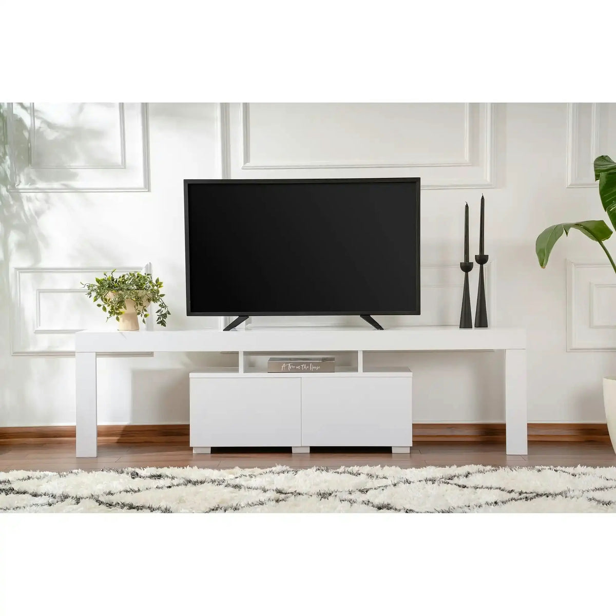 Comoda TV ENCLAVE, alb, PAL, 180x32x50 cm