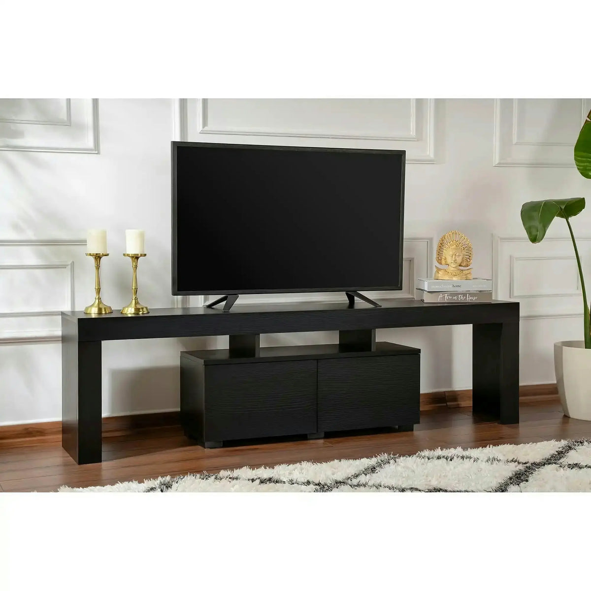 Comoda TV ENCLAVE, negru, PAL, 180x32x50 cm