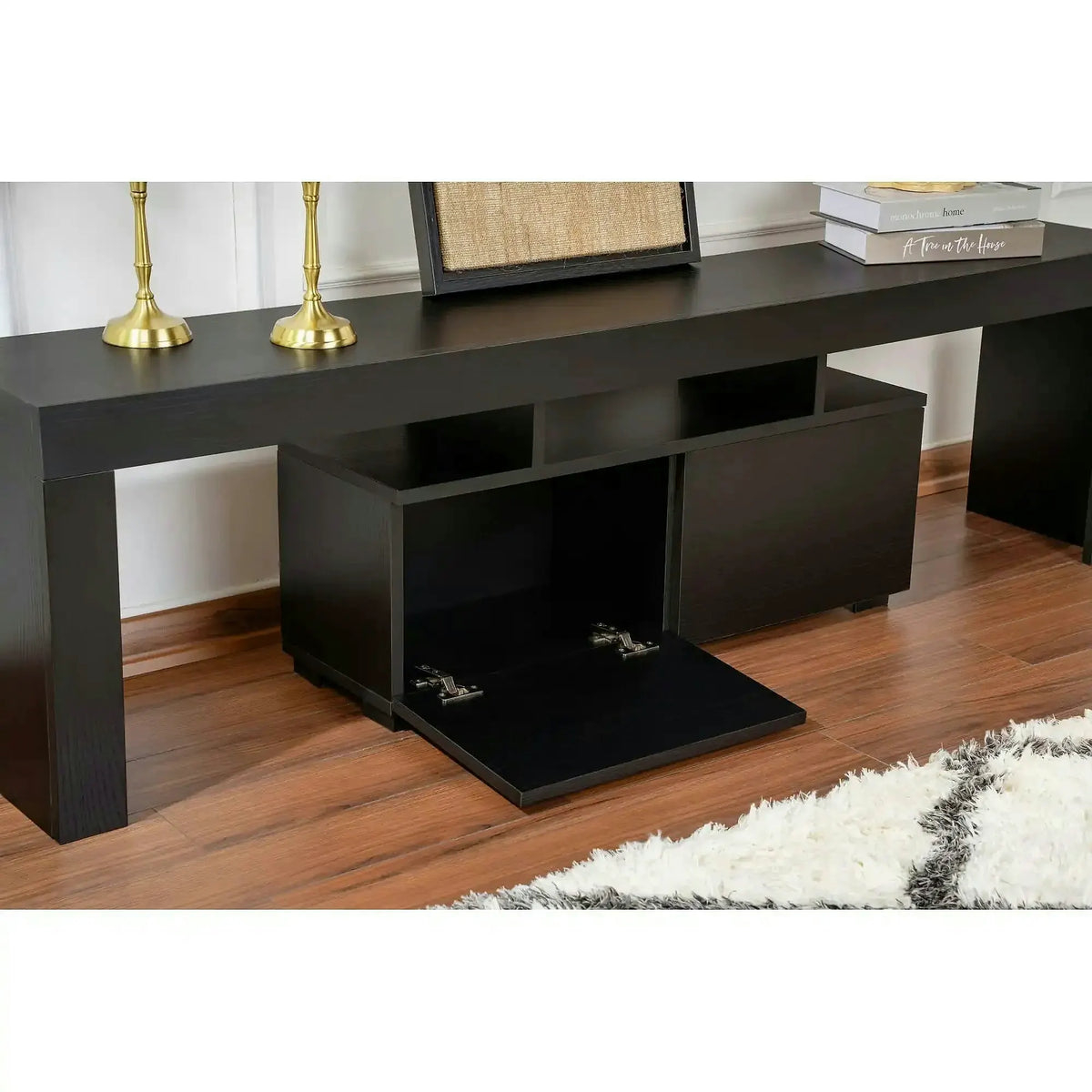 Comoda TV ENCLAVE, negru, PAL, 180x32x50 cm