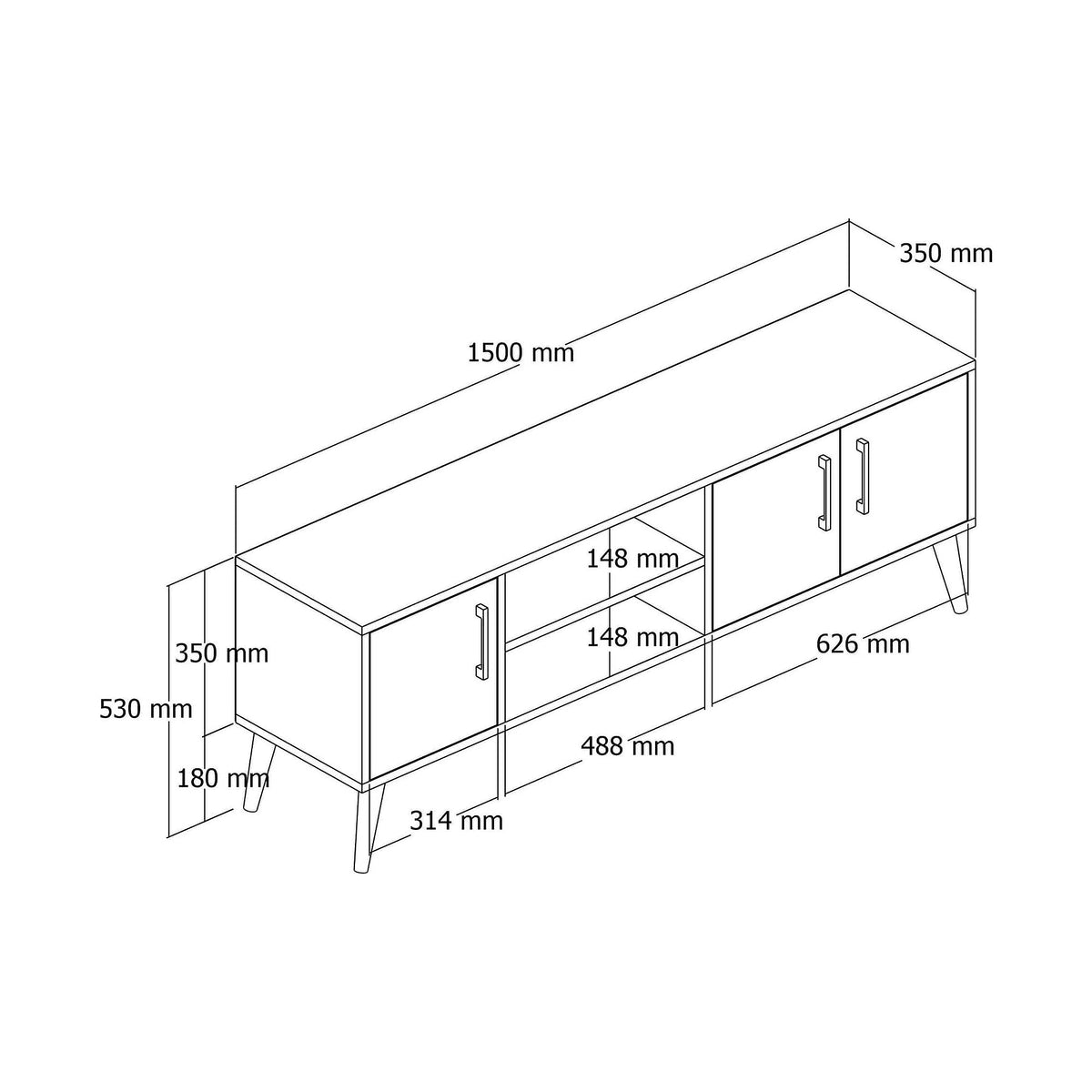 Comoda TV EXXEN-1584, stejar/alb, PAL melaminat, 150x34x52 cm