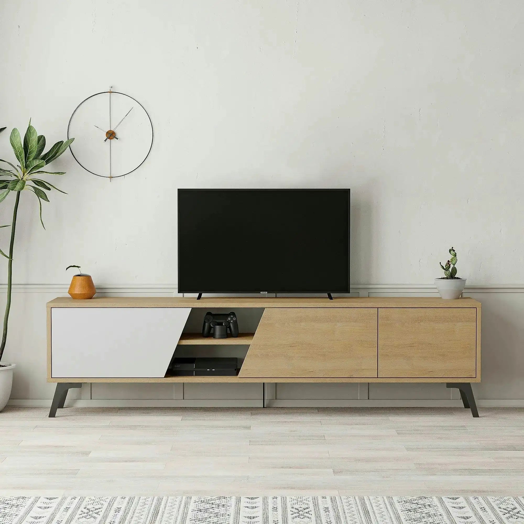 Comoda TV FIONA, stejar/alb, PAL melaminat, 180x36x48 cm