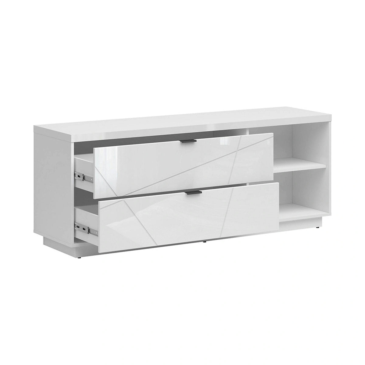 Comoda TV FORN, alb lucios, PAL, 156x43x61 cm