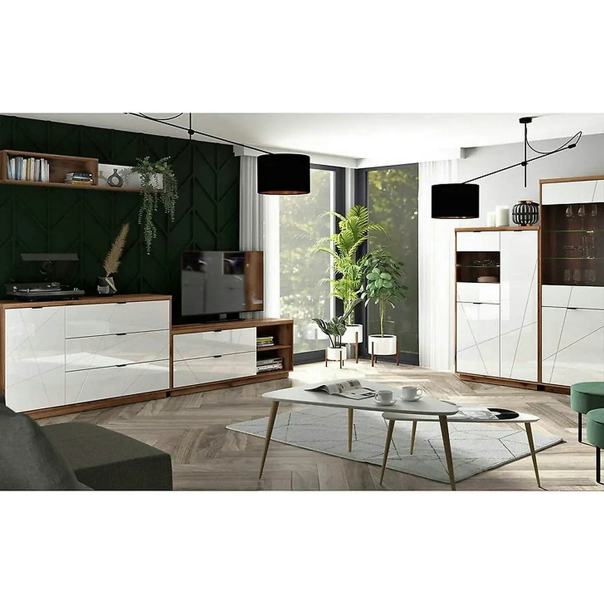 Comoda TV FORN, nuc/alb lucios, PAL melaminat, 156x43x61 cm