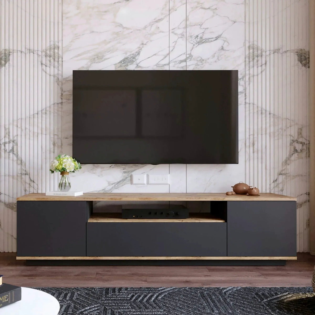 Comoda TV FR7 - AA, stejar/gri antracit, PAL melaminat, 180x45x45 cm