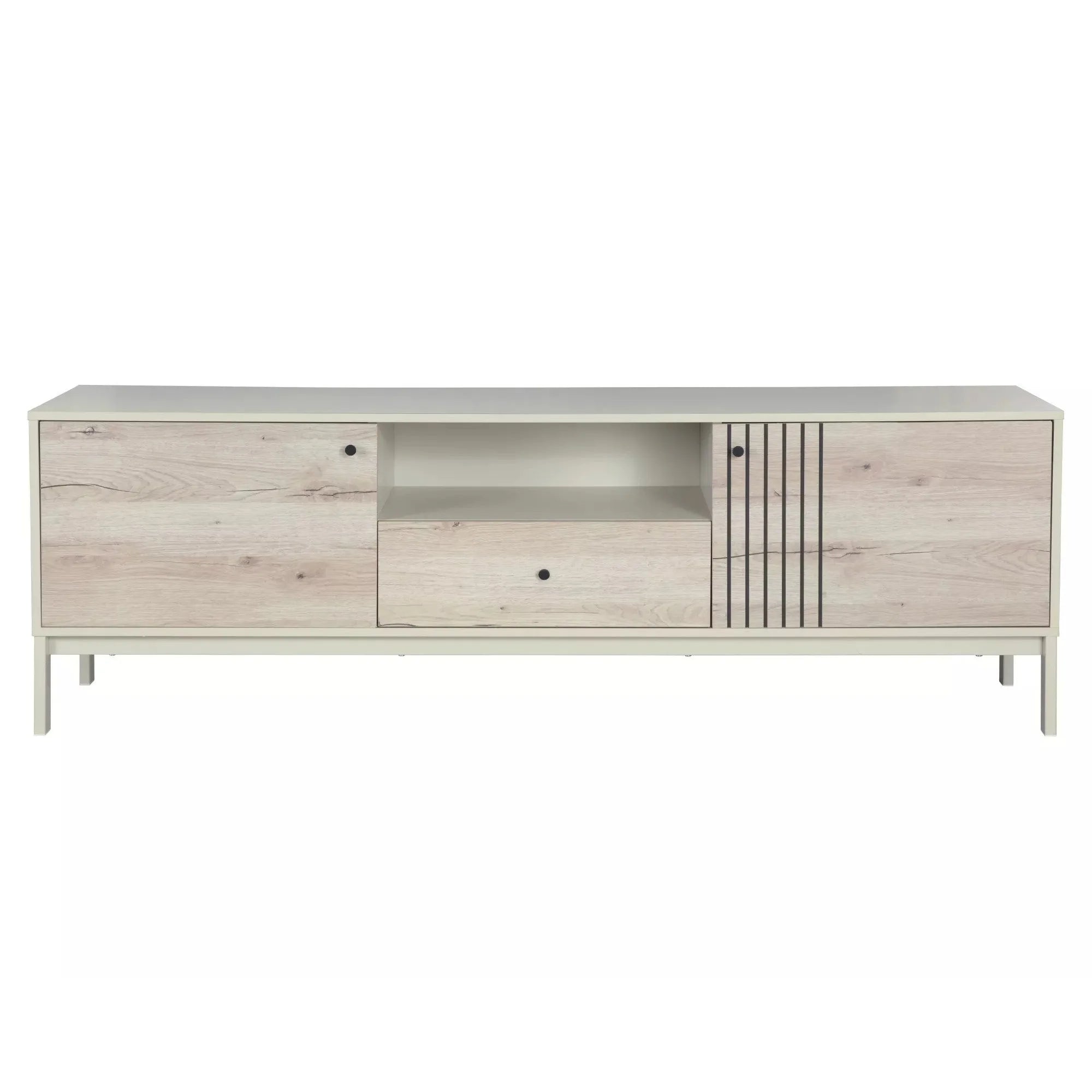 Comoda TV FROST 1, stejar alpin/alb, PAL/metal, 180x40x58 cm